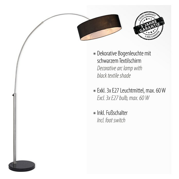 Just Light Stehleuchte Petro (Höhe: 200 cm, Stahl, Schwarz, E27) | BAUHAUS