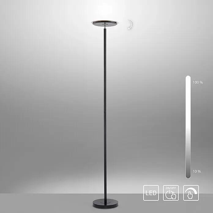 Just Light LED-Stehleuchte Hans - Höhe: 1,81 m - Dunkle LED-Stehleuchte mit verstellbarem nach oben gerichteten Kopf und integrierter Touch-Dimmfunktion.