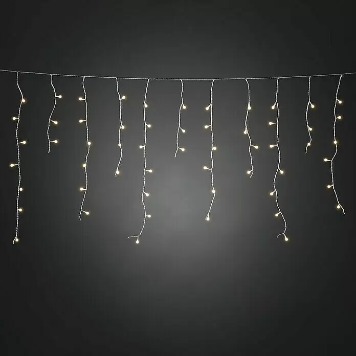 Konstsmide LED-Lichtervorhang Eisregen - Außen, 15,07 m, Warmweiß, 200 Stk., Netzbetrieben - Warmweiße LED-Lichterkette im Eiszapfen-Stil, horizontal angeordnet mit unterschiedlichen Falllängen.