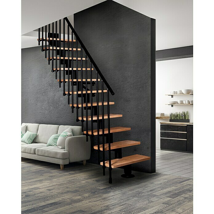 Atrium Mittelholmtreppe Dixi Vertical (Farbton Metall: RAL 9005, Breite: 80 cm, Buche, Gerade, Geschosshöhe: 222 cm - 300 cm) | BAUHAUS