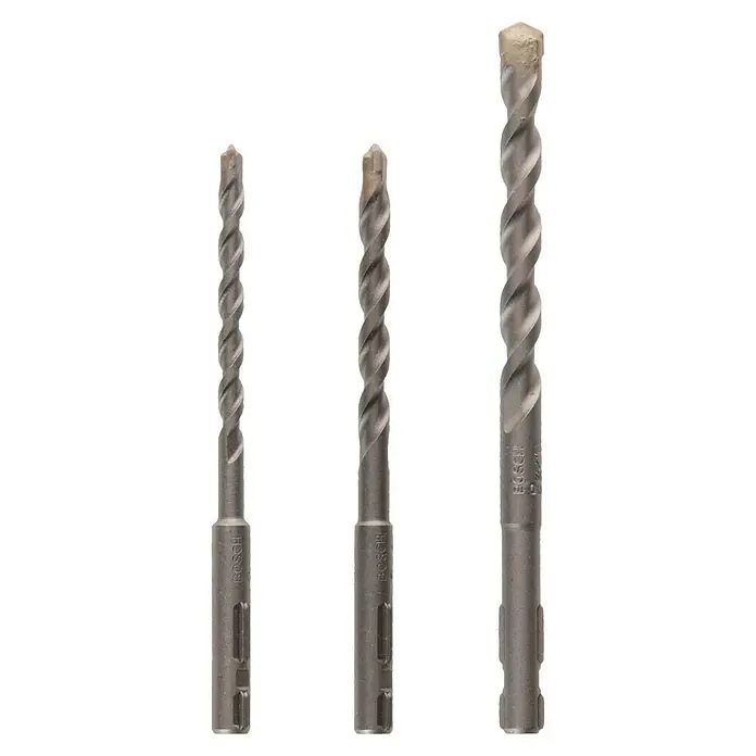 Bosch Beton- & Steinbohrer - 3 -tlg. - Dreiersatz Bosch Hammerbohrer mit SDS plus Aufnahme zum Bohren in Beton und Mauerwerk. Robust und zuverlässig für Handwerker und Heimwerker.