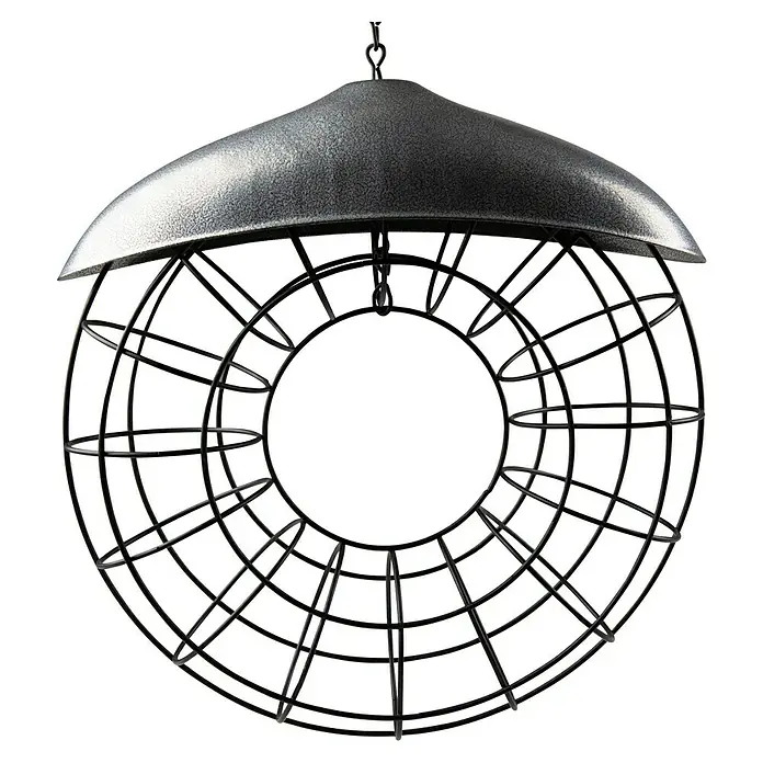 Windhager Meisenknödelhalter - Metall - Metallener Vogelfutterspender mit rundem Drahtgeflecht und silbernem Dach zum Aufhängen im Garten.