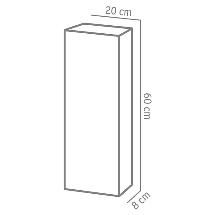 Diephaus Rechteckpalisade Mini - Anthrazit, 8 x 20 x 60 cm, Beton - Darstellung eines Quaders mit den Maßen 60 cm Höhe, 20 cm Breite und 8 cm Tiefe. Eine Illustration des Produkts mit Maßangaben.