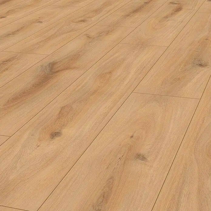 LOGOCLIC Edition Laminat Vinto - Sunshine Oak, Landhausdiele, 1.288 x 245 x 8 mm - Helles Laminatboden mit Holzmaserung. Das robuste Laminat ist pflegeleicht und ideal für Wohnräume.