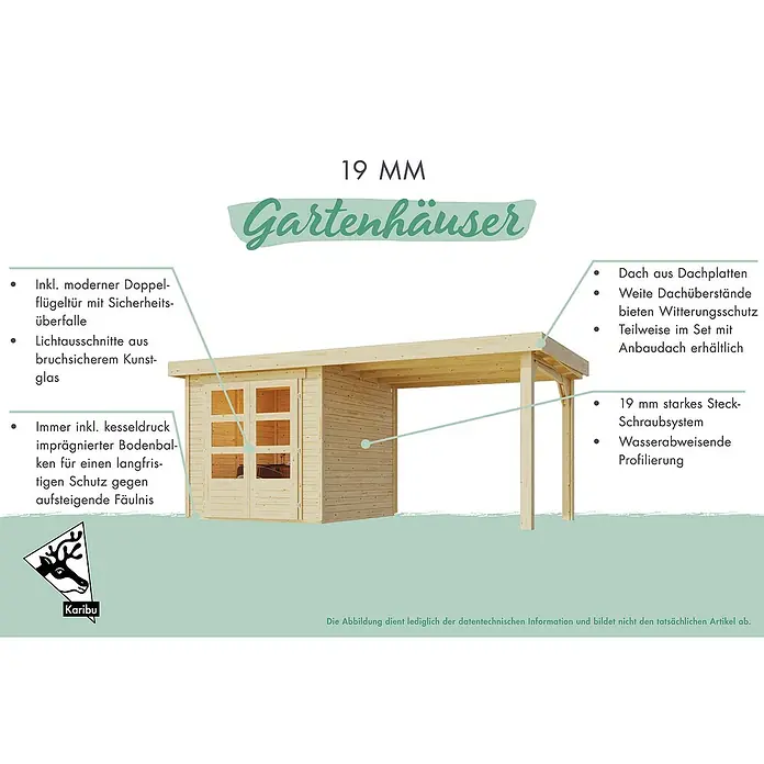 Karibu Gartenhaus Stockach 4 - Außenmaß inkl. Dachüberstand (B x T): 282 x 282 cm, Holz, Schwarz - Gartenhaus aus Holz mit Doppeltür und Vordach. Das Gartenhaus bietet mit seinem Steck-Schraubsystem guten Witterungsschutz.