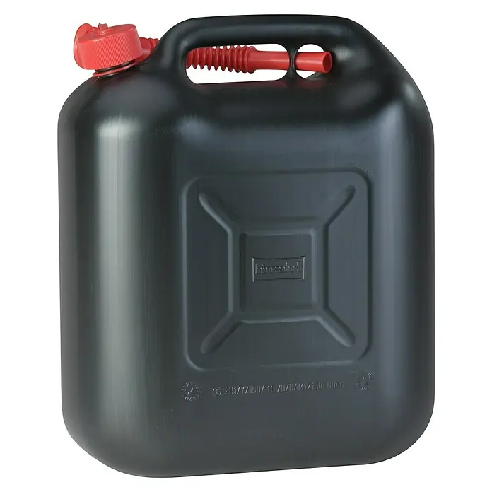 Hünersdorff Kunststoffkanister - Fassungsvermögen: 20 l, HDPE-Kunststoff - Schwarzer Kunststoffkanister mit rotem Deckel und Griff, ideal für Flüssigkeiten.