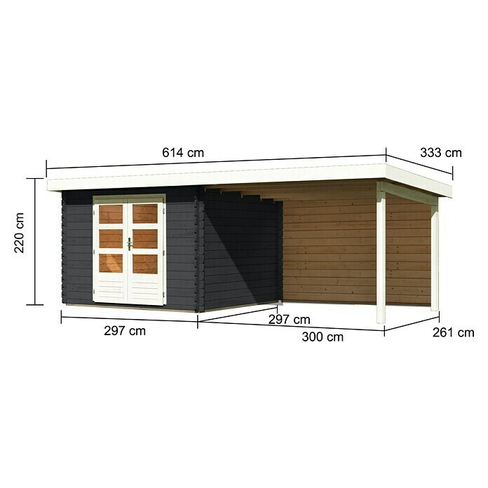 Karibu Gartenhaus Malta (Außenmaß inkl. Dachüberstand (B x T): 614 x 333 cm, Holz, Anthrazit, Mit Seitendach und Rückwand) | BAUHAUS