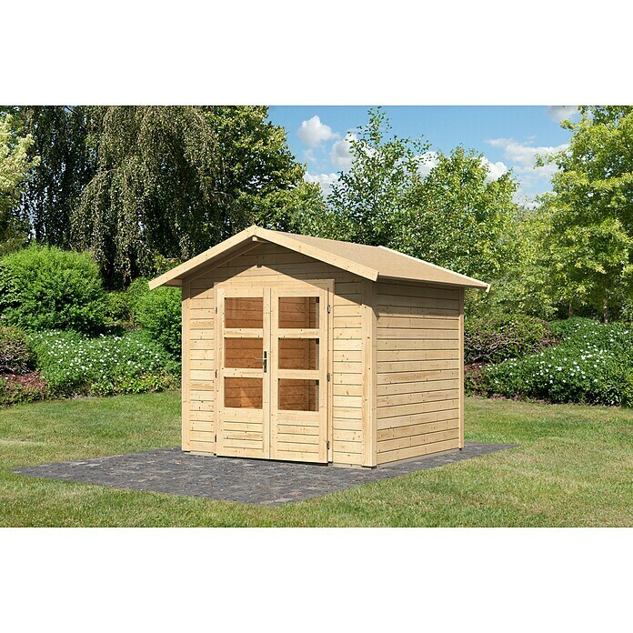 Karibu Gartenhaus Berlo 1 (Außenmaß inkl. Dachüberstand (B x T): 270 x 234 cm, Holz, Natur)