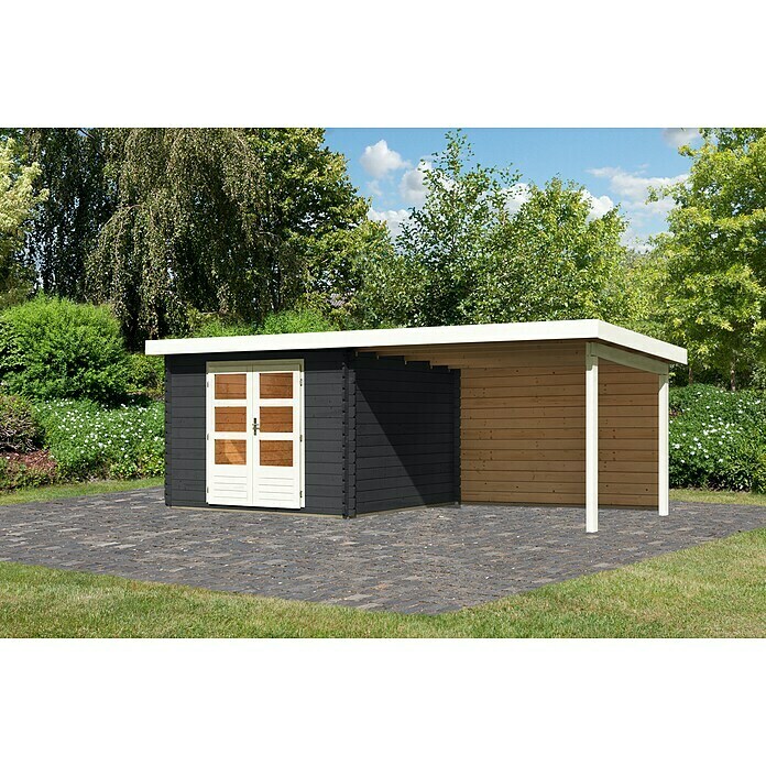 Karibu Gartenhaus Malta (Außenmaß inkl. Dachüberstand (B x T): 614 x 333 cm, Holz, Anthrazit, Mit Seitendach und Rückwand) | BAUHAUS