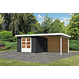 Karibu Gartenhaus Malta (Außenmaß inkl. Dachüberstand (B x T): 614 x 333 cm, Holz, Anthrazit, Mit Seitendach und Rückwand)