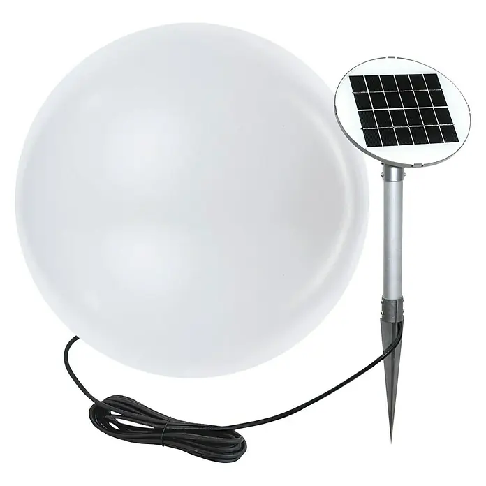 8 Seasons Design Shining LED-Solar-Dekoleuchte Globe - Weiß, Durchmesser: 40 cm - Solarkugelleuchte mit Erdspieß. Die Leuchte hat eine runde Form und wird mit Solarenergie betrieben, wodurch sie energieeffizient ist.