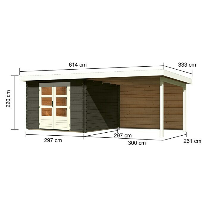 Karibu Gartenhaus Malta (Außenmaß inkl. Dachüberstand (B x T): 614 x 333 cm, Holz, Terragrau, Mit Seitendach und Rückwand) | BAUHAUS