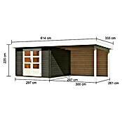 Karibu Gartenhaus Malta (Außenmaß inkl. Dachüberstand (B x T): 614 x 333 cm, Holz, Terragrau, Mit Seitendach und Rückwand) | BAUHAUS