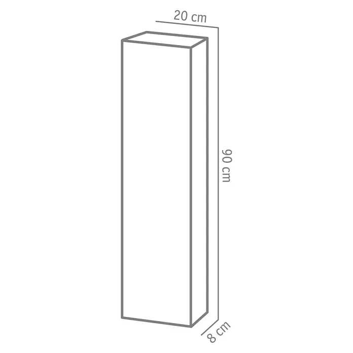 Diephaus Rechteckpalisade Mini - Anthrazit, 8 x 20 x 90 cm, Beton - Produktabbildung eines rechteckigen Prismas mit den Maßen 20 cm Breite, 8 cm Tiefe und 90 cm Höhe. Ideal zur Visualisierung von Produktabmessungen.