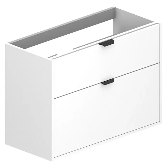 Mueble bajo de lavabo Triana 2C - L x An x Al: 38 x 80 x 56 cm, Blanco - Mueble de baño moderno blanco con dos cajones y tiradores negros elegantes, ideal para un baño con estilo.