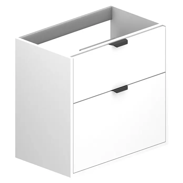 Mueble bajo de lavabo Triana 2C - L x An x Al: 38 x 60 x 56 cm, Blanco - Un moderno armario de baño blanco con dos cajones y elegantes tiradores negros, que proporciona un amplio espacio de almacenamiento.