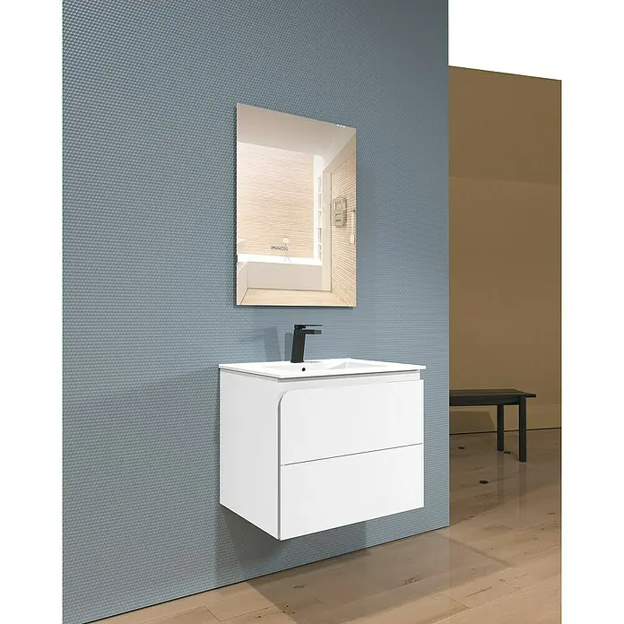 Mueble bajo de lavabo Caracas - L x An x Al: 45 x 80 x 50 cm, Blanco - Moderno lavabo de baño con armario de espejo y elegante grifo, creando un ambiente elegante para cualquier baño.