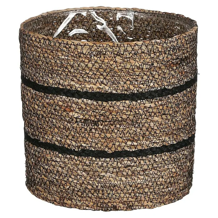 Mica Decorations Pflanzkorb Celestial - Außenmaß (Ø x H): 20 x 20 cm, Naturmaterialien, Schwarz - Dekorativer Übertopf aus Naturfasern mit schwarzen Zierstreifen, ideal für Zimmerpflanzen und als stilvolles Wohnaccessoire.