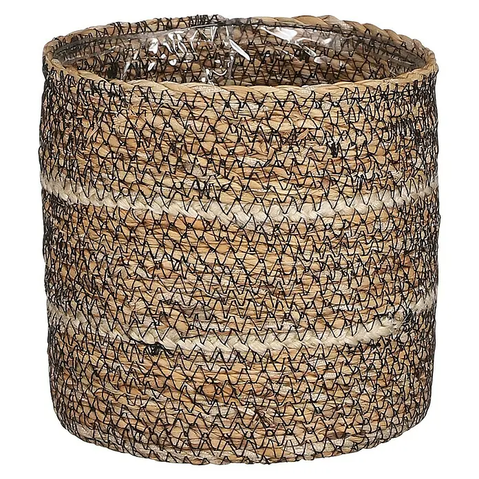 Mica Decorations Pflanzkorb Celestial - Außenmaß (Ø x H): 16 x 16 cm, Naturmaterialien, Weiss - Ein gewebter Übertopf aus Jute mit hellem und dunklem Zickzackmuster, ideal für Zimmerpflanzen, die einen natürlichen Akzent setzen.