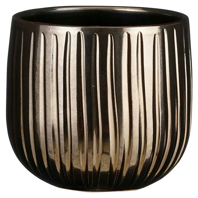 Mica Decorations Übertopf rund Pablo Ribble - Außenmaß (Ø x H): 18 x 16 cm, Bronze, Keramik - Goldener Übertopf mit gerippter Oberfläche. Eleganter Blumentopf für Zimmerpflanzen, ideal für modernes Wohndesign.