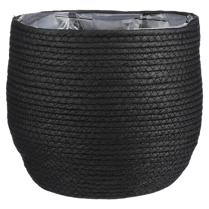 Mica Decorations Pflanzkorb Jorck - Außenmaß (Ø x H): 26 x 24 cm, Schwarz - Schwarzer, gewebter Pflanzkorb mit Kunststoffeinsatz, ideal für Zimmerpflanzen und zur stilvollen Dekoration von Wohnräumen.