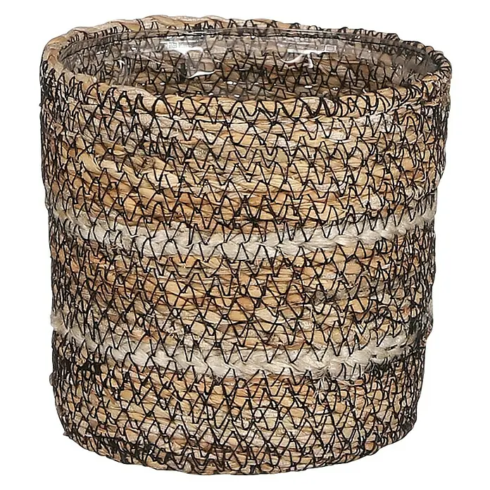 Mica Decorations Pflanzkorb Celestial - Außenmaß (Ø x H): 12 x 12 cm, Naturmaterialien, Weiss - Geflochtener Pflanztopf mit dekorativem Streifenmuster, ideal für Zimmerpflanzen und zur stilvollen Dekoration von Innenräumen.
