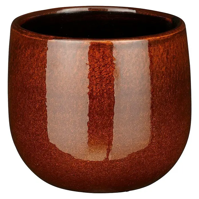 Mica Decorations Übertopf rund Pablo - Außenmaß (Ø x H): 14 x 12 cm, Braun, Keramik - Glänzender brauner Keramiktopf, ideal für Zimmerpflanzen oder als stilvolle Dekoration mit rustikalem Charme.