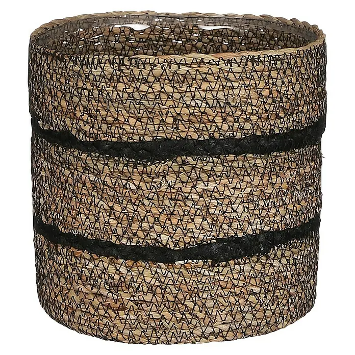 Mica Decorations Pflanzkorb Celestial - Außenmaß (Ø x H): 16 x 16 cm, Naturmaterialien, Schwarz - Ein runder, dekorativer Pflanzenkorb aus Naturfasern mit schwarzen Akzentstreifen, ideal für stilvolle Inneneinrichtung.