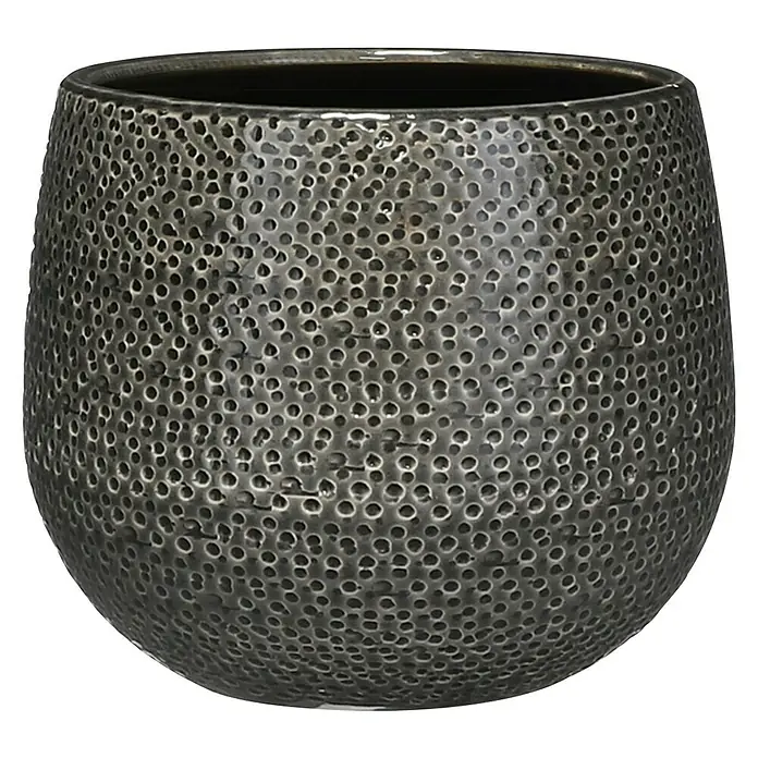 Mica Decorations Cubremaceta redondo Gabriel - Dimensiones externas (Ø x Al): 16 x 14 cm, Antracita, Cerámica - Maceta decorativa gris oscuro con una superficie perforada única. Ideal para los amantes de las plantas que aprecian el estilo.