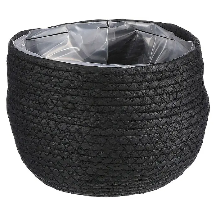 Mica Decorations Pflanzkorb Jorck - Außenmaß (Ø x H): 18 x 15 cm, Schwarz - Schwarzer, geflochtener Übertopf mit transparenter Innenauskleidung, ideal für Zimmerpflanzen. Robust und dekorativ für jeden Raum.