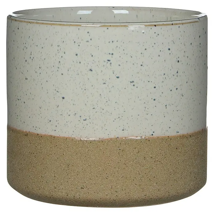 Mica Decorations Übertopf rund Lago - Außenmaß (Ø x H): 16 x 14,5 cm, Keramik, Weiss - Dekorativer zylindrischer Übertopf mit zweifarbiger Glasur: cremefarben gesprenkelt oben, erdiges Braun unten, für Pflanzenliebhaber mit Stil.