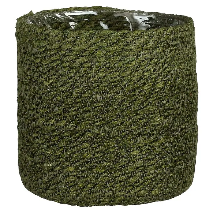 Mica Decorations Pflanzkorb Atlantic - Außenmaß (Ø x H): 18 x 18 cm, Naturmaterialien, Grün - Grüner Korb aus geflochtenem Material mit Plastikeinsatz, ideal für Pflanzen oder zur Aufbewahrung. Natürliches Design für jedes Zuhause.