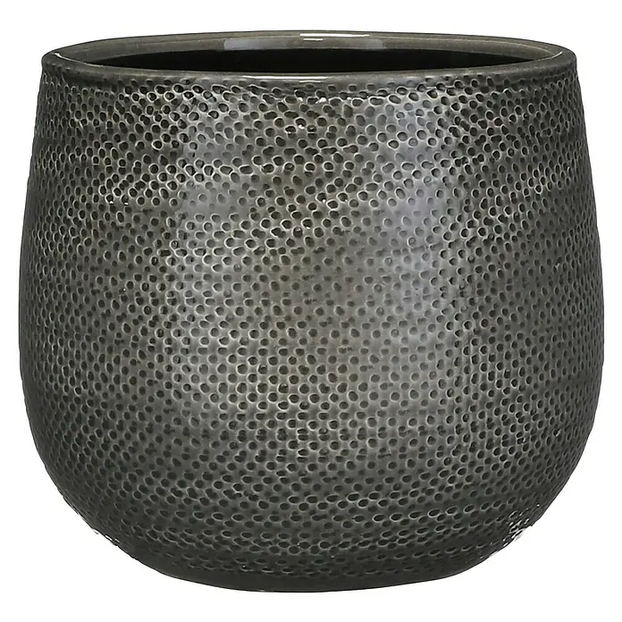 Mica Decorations Cubremaceta redondo Gabriel - Dimensiones externas (Ø x Al): 21 x 19 cm, Antracita, Cerámica - Maceta de cerámica gris con textura punteada, ideal para plantas de interior y decoración interior elegante.