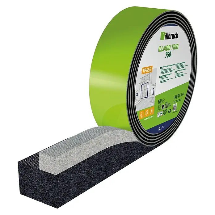 Illbruck Multifunktionsdichtungsband illmod trioplex+ TP652 - Fugenbreite: 10 mm - 20 mm, Fugentiefe: 66 mm, Länge: 5 m, Anthrazit, Passend für: Fenster- und Türenmontage - Das illbruck ILLMOD TRIO 750 Dichtband: Eine hochwertige Lösung für Fenster- und Fassadenabdichtung.
