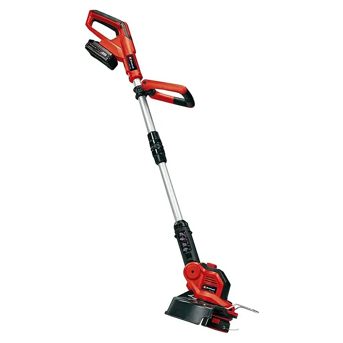Einhell Power X-Change 18V Akku-Rasentrimmer GE-CT 18/28 Li - 18 V, 2,5 Ah, Li-Ionen, 1 Akku, Schnittbreite Faden: 28 cm - Abbildung eines roten Einhell Akku-Rasenkantenschneiders, der für präzise Rasenkanten sorgt und kabellose Freiheit bietet.