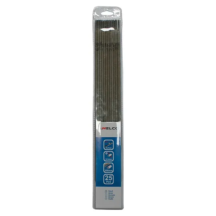 Awelco Electrodo de acero rutilo E6013 - 130 pzs. - Paquete de electrodos de soldadura WELCO, Rutilo, 2,5 mm de diámetro, 300 mm de longitud, 25 unidades, adecuado para acero, para trabajos de soldadura profesional.