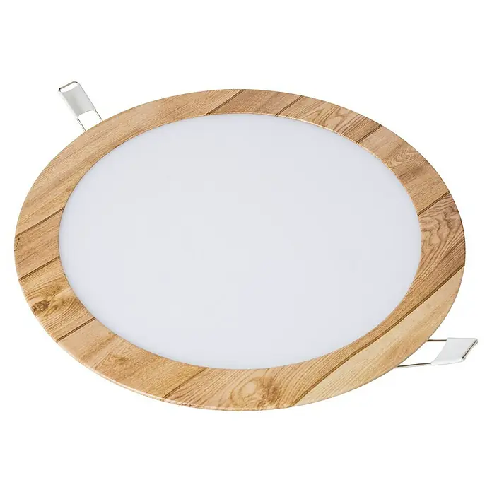 Alverlamp Downlight empotrable LED redondo Nordic - 20 W, Madera, Ø x Al: 22 x 1,5 cm, Blanco Neutro - Lámpara de techo LED redonda y plana con marco de madera para una iluminación interior elegante y eficiente energéticamente.
