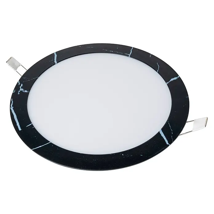 Alverlamp Downlight empotrable LED redondo mármol - Ø x Al: 22 x 1,5 cm, Negro, Blanco neutro - Luz LED empotrable redonda con marco de efecto mármol y clips de montaje blancos para una iluminación interior moderna.