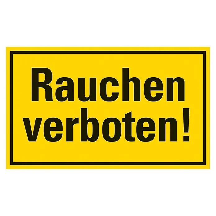 Pickup Verbotsschild - L x B: 25 x 15 cm, Rauchverbot - Gelbes Schild mit der Aufschrift „Rauchen verboten!“ in schwarzer Schrift, das auf ein Rauchverbot hinweist und zur Einhaltung auffordert.