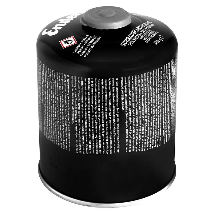 Enders Schraubkartusche - 450 g, Propan/Butan - Enders Schraubkartusche: 70% Butan, 30% Propan Gaskartusche mit Gefahrenhinweisen und Sicherheitshinweisen.