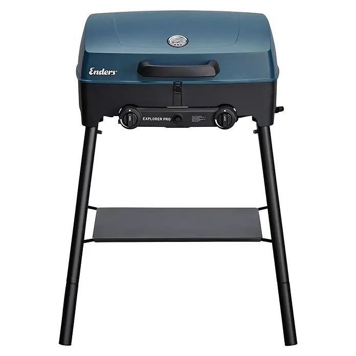 Enders Gasgrill Next Pro - Grillfläche (B x T): 48 x 32 cm, 4,4 kW, Anzahl Brenner: 2 Stk. - Der tragbare Gasgrill Explorer Pro von Enders in Blau und Schwarz mit Ablage bietet Grillspaß für unterwegs. Perfekt für Campingausflüge.