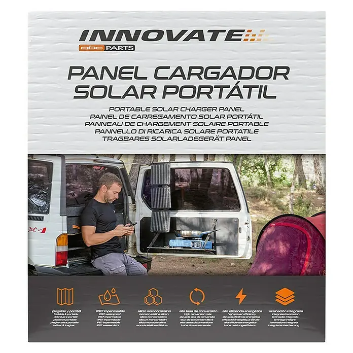 Panel solar plegable Innovate - 21 W, 2 conexiones USB - Panel cargador solar INNOVATE GDE PARTS: Un panel solar portátil para energía ecológica en movimiento.