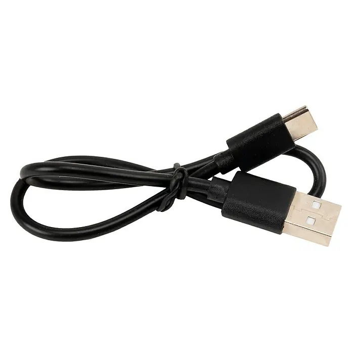 Panel solar plegable Innovate - 21 W, 2 conexiones USB - En la imagen se muestra un cable USB con un conector USB-A en un extremo y un conector USB-C en el otro. El cable es negro y está en bucle.