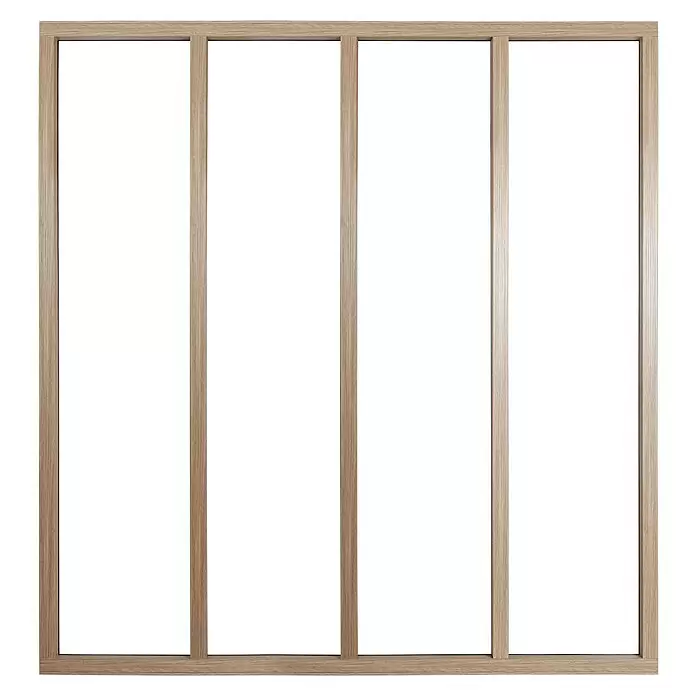 Kit atelier Glastrennwand Loft Holz Atelier - 1.232 x 1.300 mm, Einscheibensicherheitsglas (ESG) - Helles Holzrahmen mit vier vertikalen Abschnitten, geeignet für Fenster oder Raumteiler.