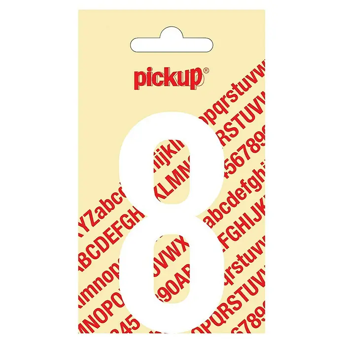 Pickup Aufkleber - Motiv: 8, Weiß, Höhe: 90 mm - Aufkleber-Set „Pickup“ mit der Zahl Acht. Perfekt zum Beschriften und Personalisieren verschiedener Gegenstände, mit roten Buchstaben und Zahlen.