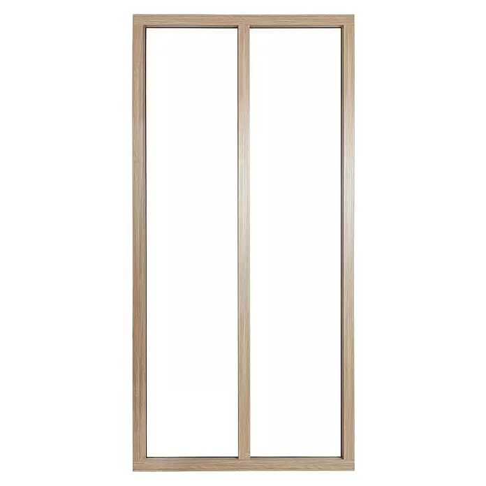Kit atelier Glastrennwand Loft Holz Atelier - 632 x 1.300 mm, Einscheibensicherheitsglas (ESG) - Helles Holzfensterrahmen mit zwei vertikalen Scheiben.