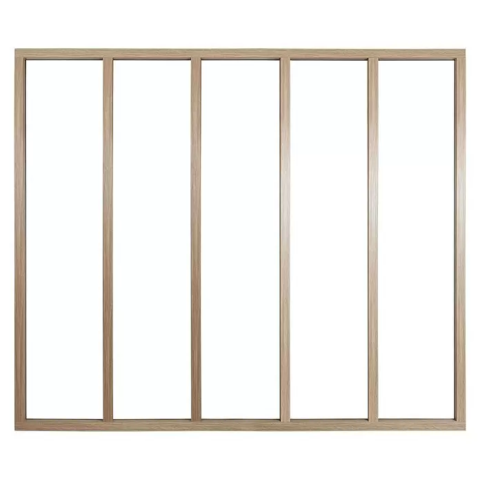 Kit atelier Glastrennwand Loft Holz Atelier - 1.532 x 1.300 mm, Einscheibensicherheitsglas (ESG) - Heller Holzrahmen mit vier vertikalen Unterteilungen, geeignet für Schiebetüren oder Raumteiler.