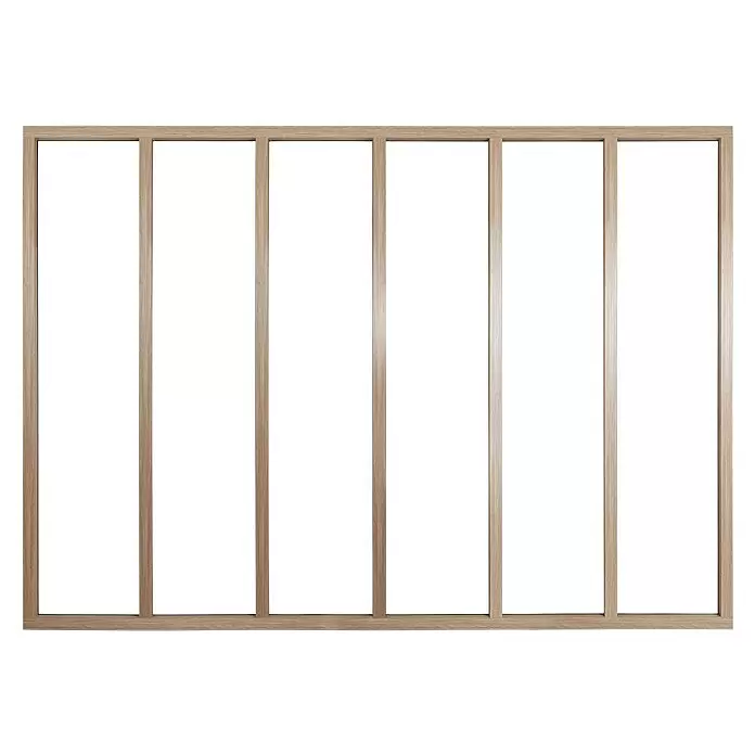 Kit atelier Glastrennwand Loft Holz Atelier - 1.832 x 1.300 mm, Einscheibensicherheitsglas (ESG) - Heller Holzrahmen mit sechs vertikalen Trennelementen, ideal für moderne Raumteiler oder Fensterdesigns.