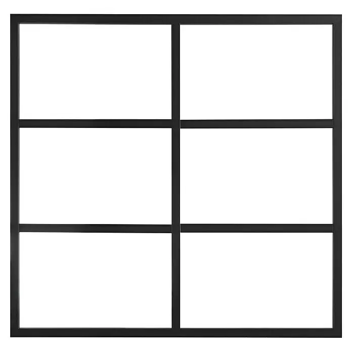Kit atelier Glastrennwand Loft District - 1.232 x 1.200 mm, Einscheibensicherheitsglas (ESG) - Schwarzer rechteckiger Rahmen mit sechs Scheiben, als Fenster oder Raumteiler konzipiert.