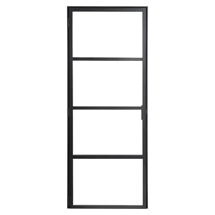 Kit atelier Drehtür Loft District - 880 x 2.005 mm, Links, Einscheibensicherheitsglas (ESG) - Elegante schwarze Tür mit Glaseinsätzen und modernem Design. Ideal für stilvolle Innenräume mit klaren Linien und minimalistischem Flair.